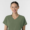 RENEW Women's V-Neck Tunic Scrub Top Olive front detail