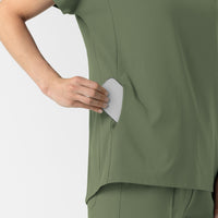 RENEW Women's V-Neck Tunic Scrub Top Olive side detail 2
