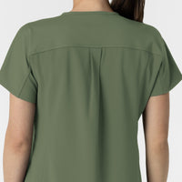 RENEW Women's V-Neck Tunic Scrub Top Olive back detail