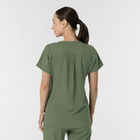 RENEW Women's V-Neck Tunic Scrub Top Olive back view