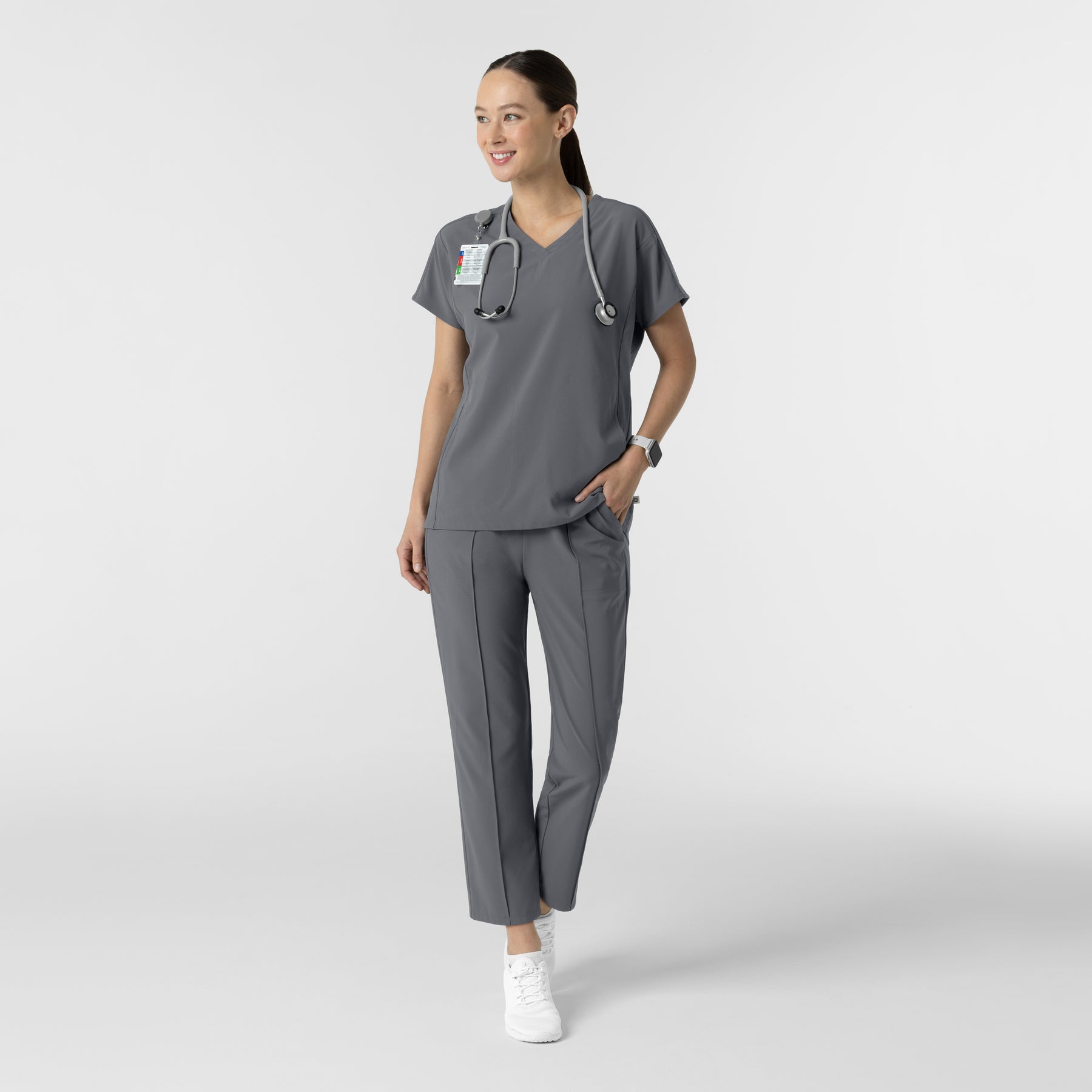 RENEW Women's V-Neck Tunic Scrub Top Pewter full scrub set