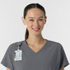 RENEW Women's V-Neck Tunic Scrub Top Pewter side detail 1