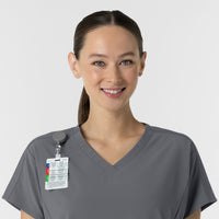RENEW Women's V-Neck Tunic Scrub Top Pewter side detail 1