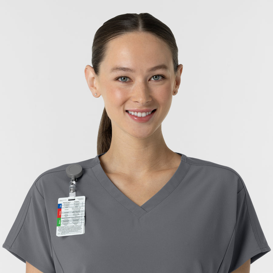 RENEW Women's V-Neck Tunic Scrub Top Pewter side detail 1