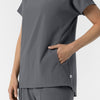 RENEW Women's V-Neck Tunic Scrub Top Pewter hemline detail