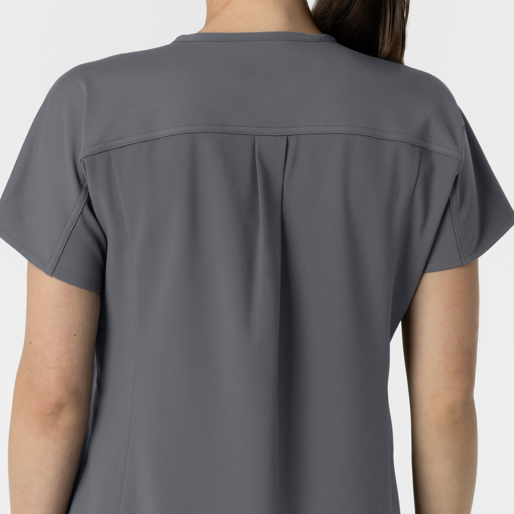 RENEW Women's V-Neck Tunic Scrub Top Pewter back detail