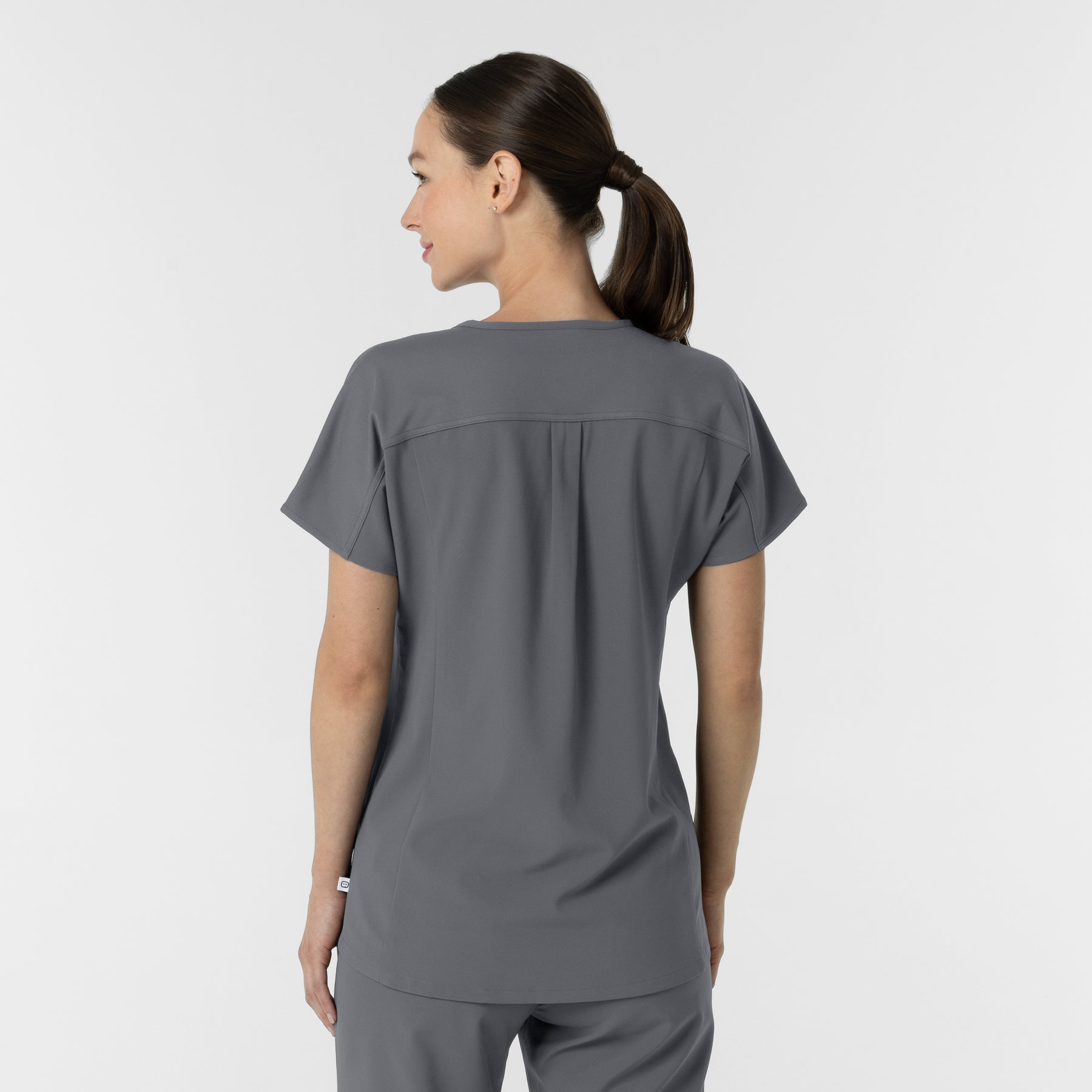 RENEW Women's V-Neck Tunic Scrub Top Pewter back view