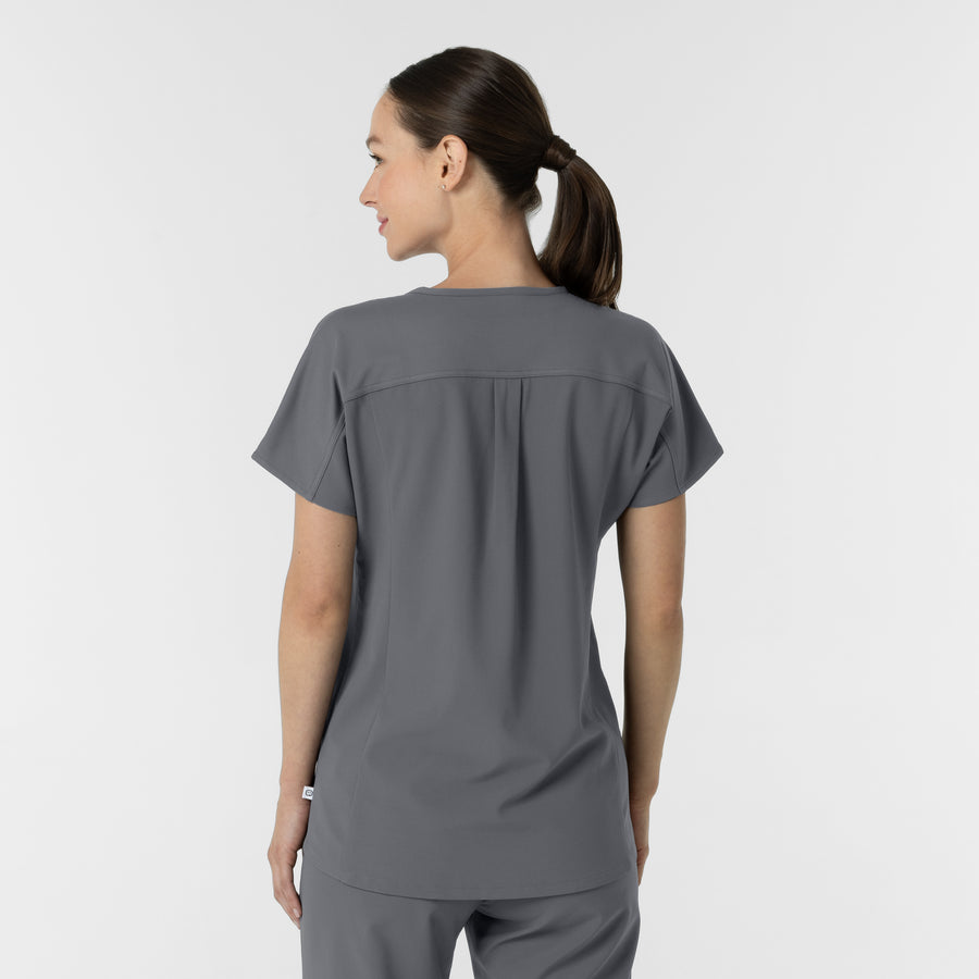 RENEW Women's V-Neck Tunic Scrub Top Pewter back view
