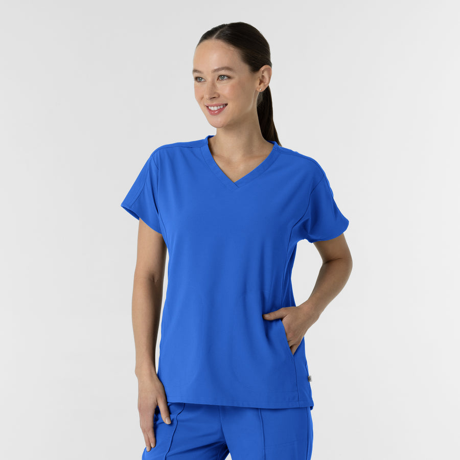 RENEW Women's V-Neck Tunic Scrub Top Royal side view