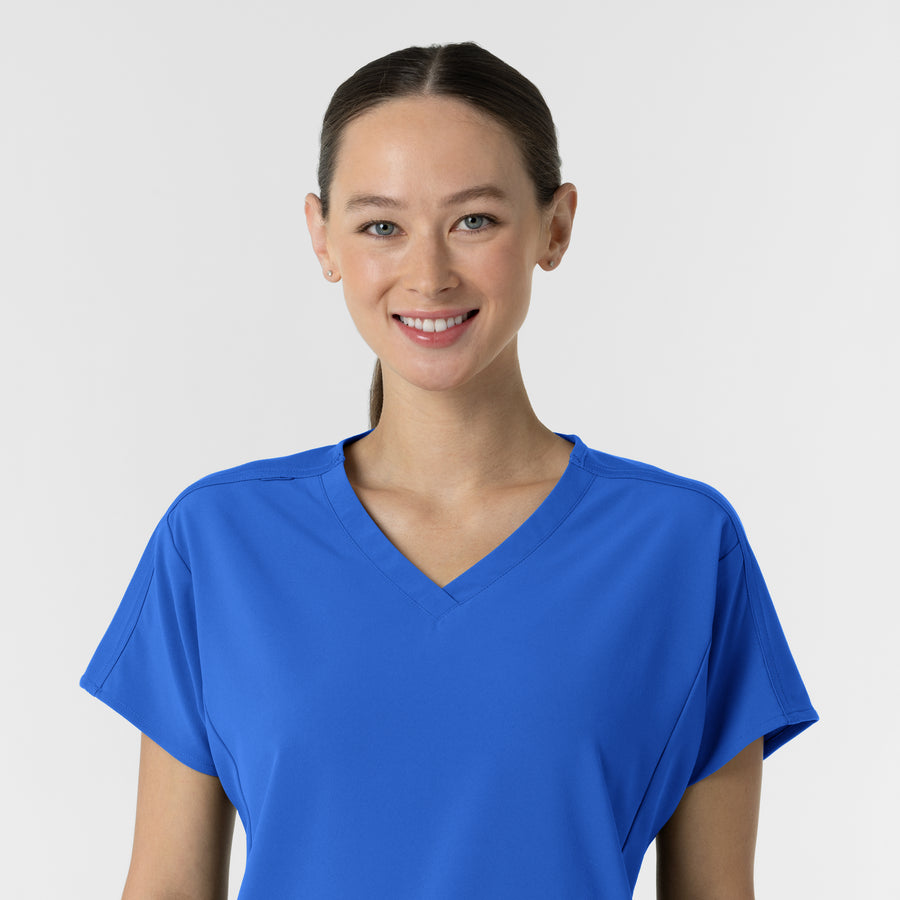 RENEW Women's V-Neck Tunic Scrub Top Royal front detail