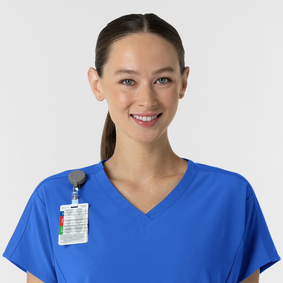 RENEW Women's V-Neck Tunic Scrub Top Royal side detail 1