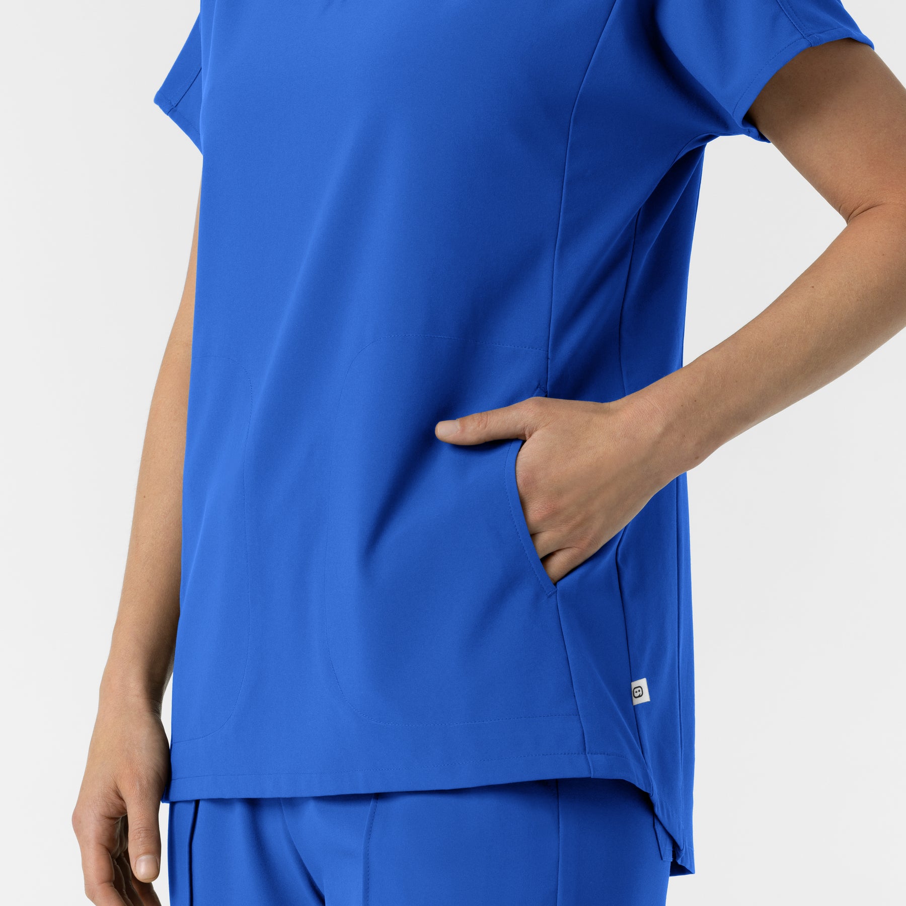 RENEW Women's V-Neck Tunic Scrub Top Royal hemline detail