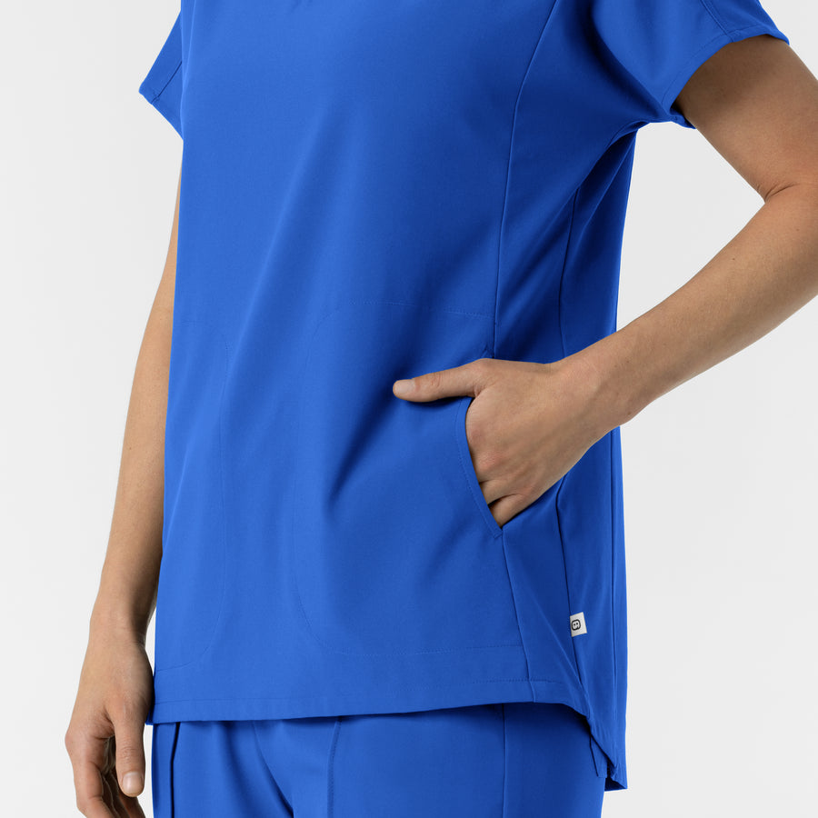 RENEW Women's V-Neck Tunic Scrub Top Royal hemline detail
