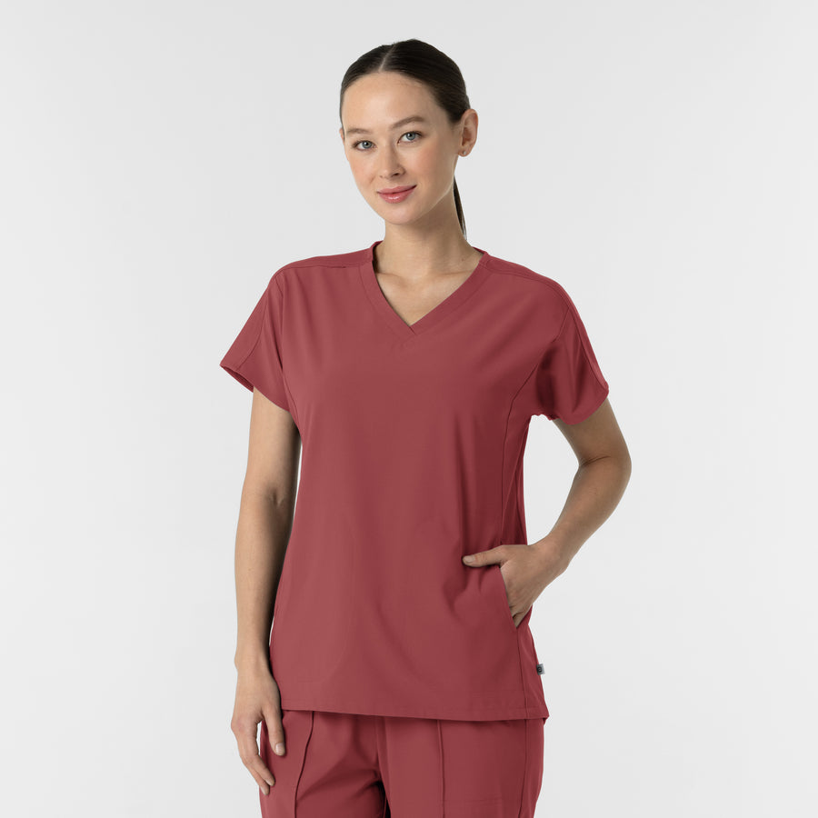 RENEW Women's V-Neck Tunic Scrub Top Ruby
