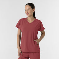 RENEW Women's V-Neck Tunic Scrub Top Ruby side view
