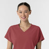 RENEW Women's V-Neck Tunic Scrub Top Ruby front detail