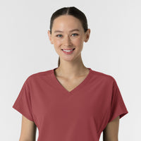 RENEW Women's V-Neck Tunic Scrub Top Ruby front detail
