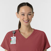 RENEW Women's V-Neck Tunic Scrub Top Ruby side detail 1