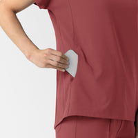 RENEW Women's V-Neck Tunic Scrub Top Ruby side detail 2