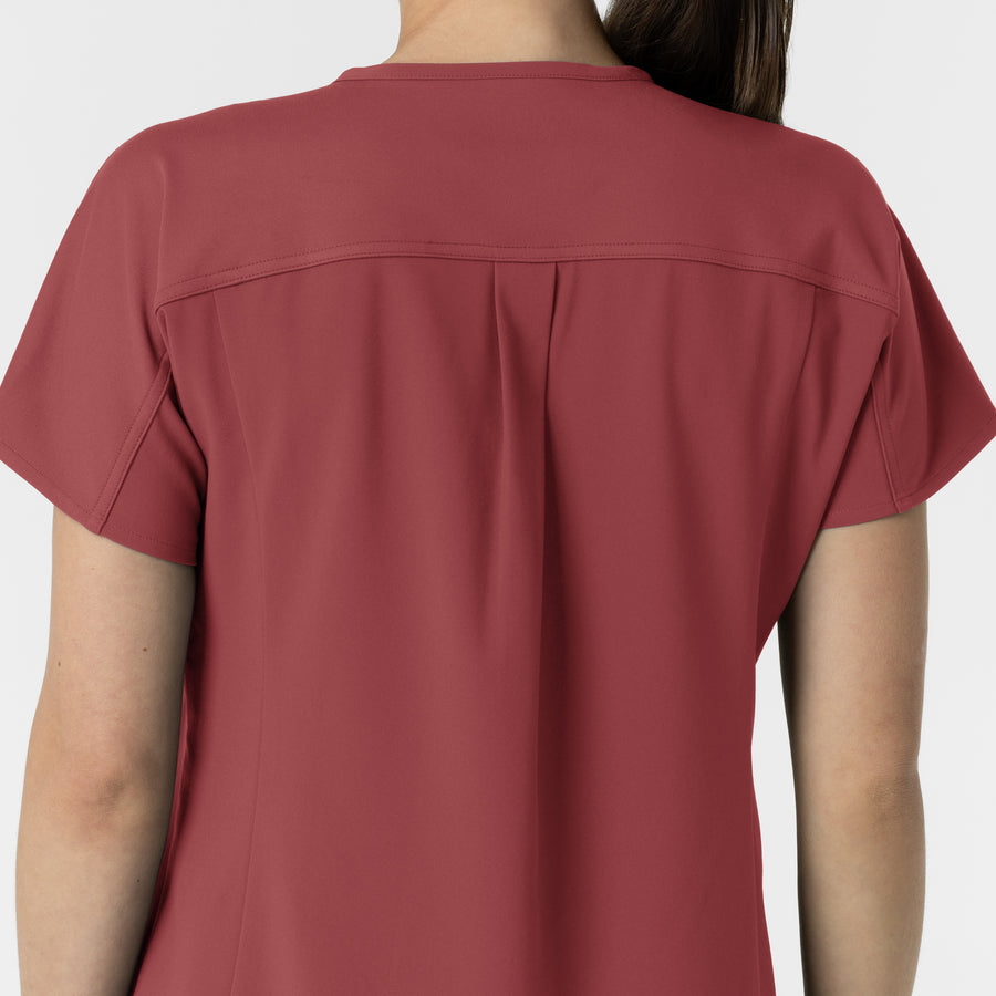 RENEW Women's V-Neck Tunic Scrub Top Ruby back detail