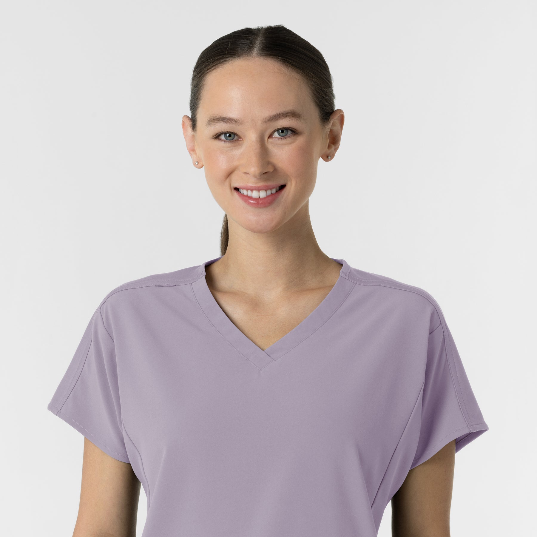 RENEW Women's V-Neck Tunic Scrub Top Wisteria front detail