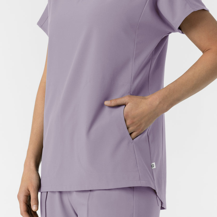 RENEW Women's V-Neck Tunic Scrub Top Wisteria hemline detail