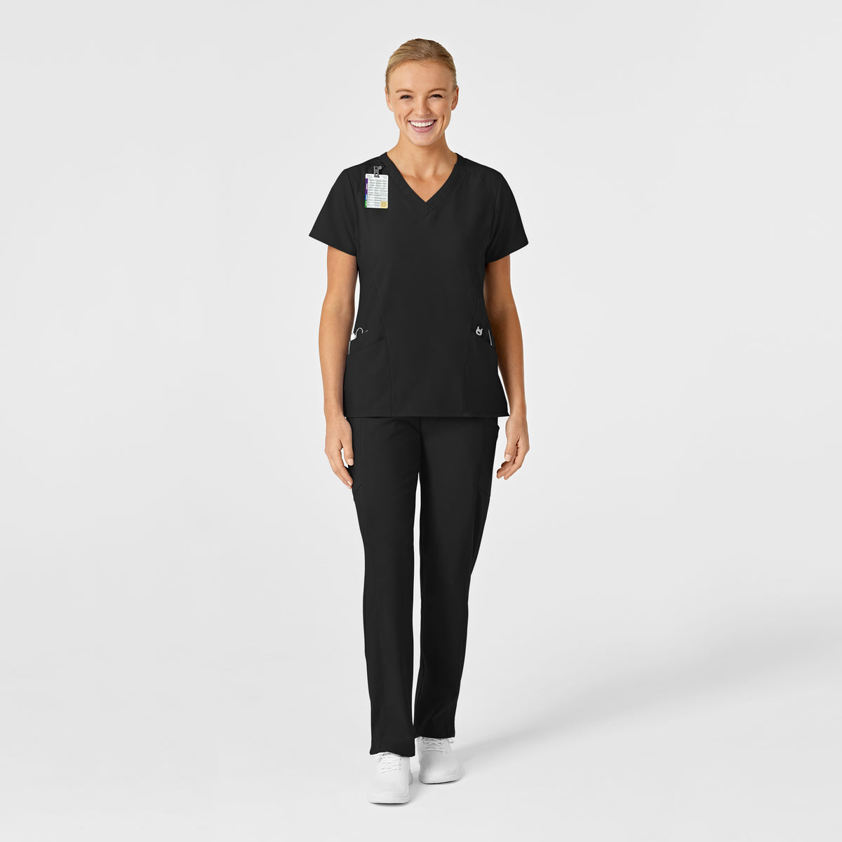 W123 Women's Stylized V-Neck Scrub Top Black scrub set