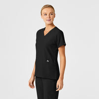 W123 Women's Stylized V-Neck Scrub Top Black side view