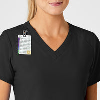 W123 Women's Stylized V-Neck Scrub Top Black side detail 1