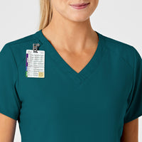 W123 Women's Stylized V-Neck Scrub Top Caribbean Blue side detail 1