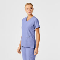 W123 Women's Stylized V-Neck Scrub Top Ceil Blue side view