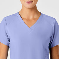 W123 Women's Stylized V-Neck Scrub Top Ceil Blue front detail