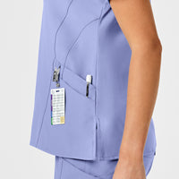 W123 Women's Stylized V-Neck Scrub Top Ceil Blue side detail 2