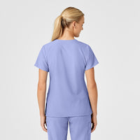 W123 Women's Stylized V-Neck Scrub Top Ceil Blue back view