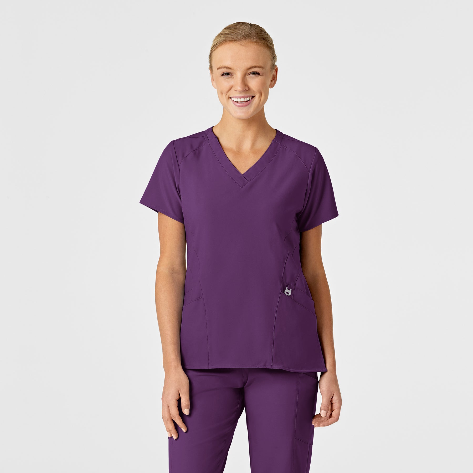 Wink W123 Women's Stylized V-Neck Scrub Top Eggplant