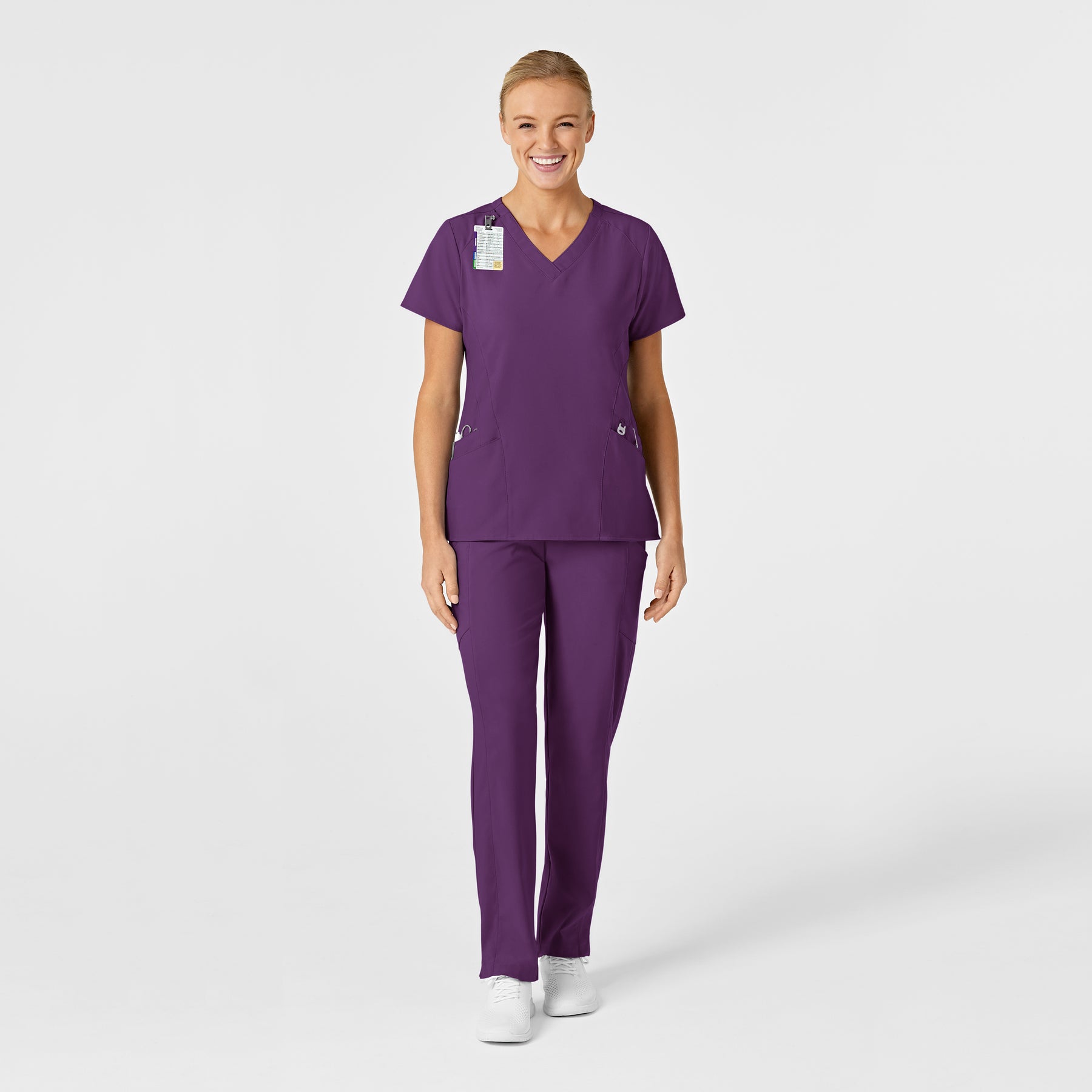 W123 Women's Stylized V-Neck Scrub Top Eggplant scrub set