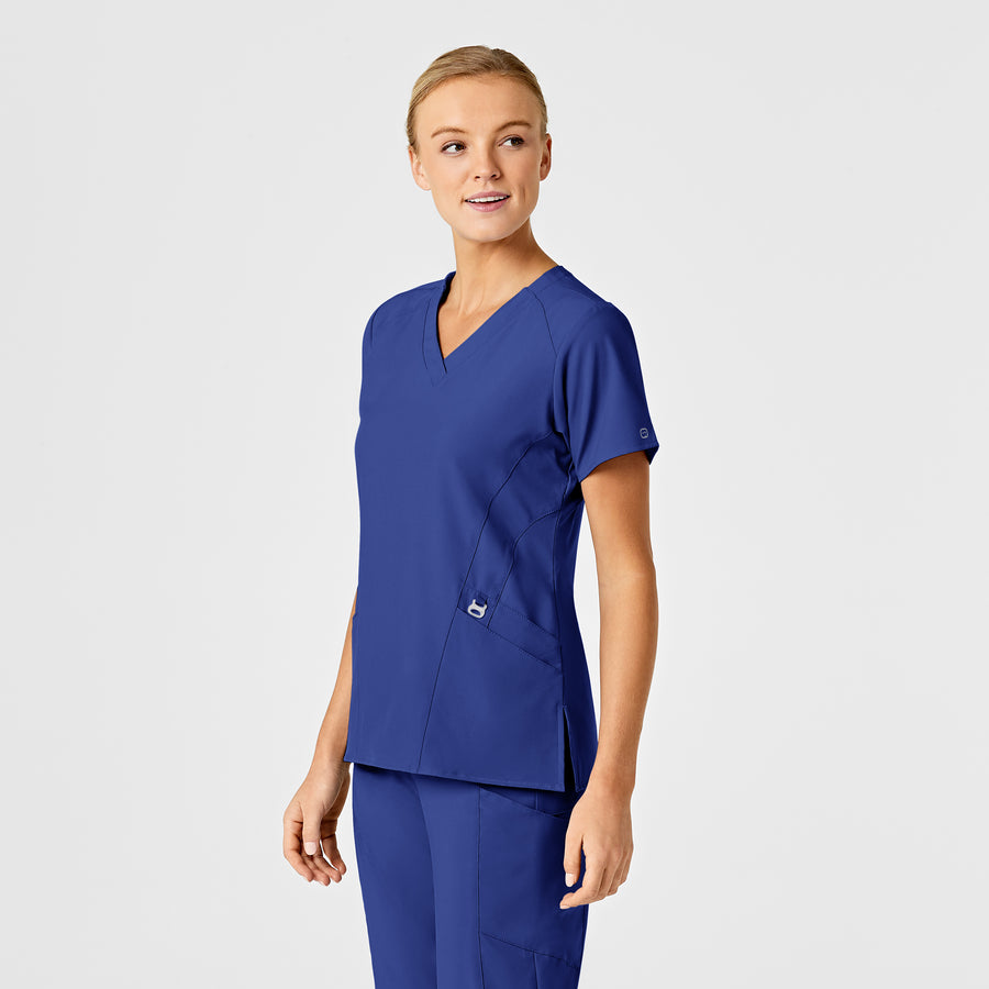 W123 Women's Stylized V-Neck Scrub Top Galaxy Blue side view