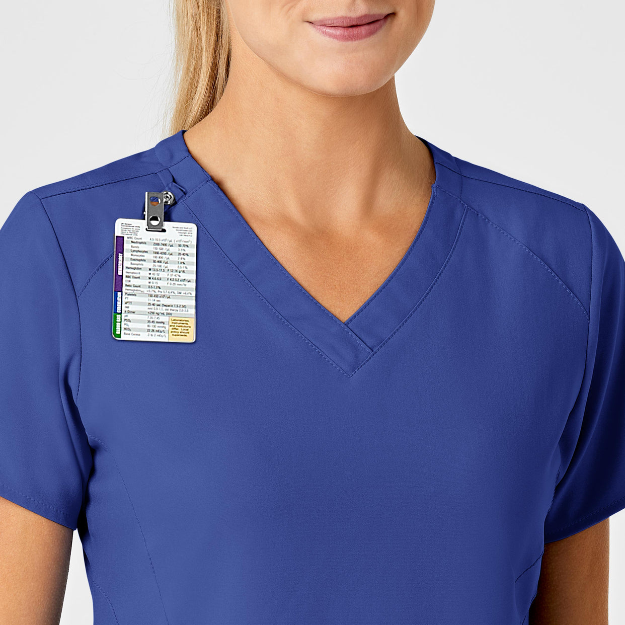 W123 Women's Stylized V-Neck Scrub Top Galaxy Blue side detail 1