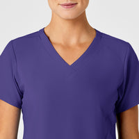 W123 Women's Stylized V-Neck Scrub Top Grape front detail