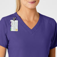 W123 Women's Stylized V-Neck Scrub Top Grape side detail 1