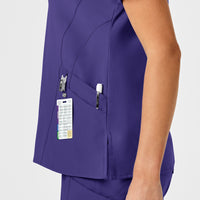 W123 Women's Stylized V-Neck Scrub Top Grape side detail 2