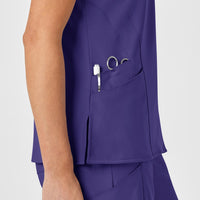 W123 Women's Stylized V-Neck Scrub Top Grape hemline detail