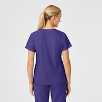 W123 Women's Stylized V-Neck Scrub Top Grape back view