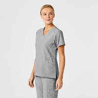 W123 Women's Stylized V-Neck Scrub Top Grey side view