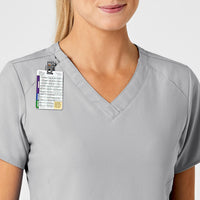 W123 Women's Stylized V-Neck Scrub Top Grey side detail 1