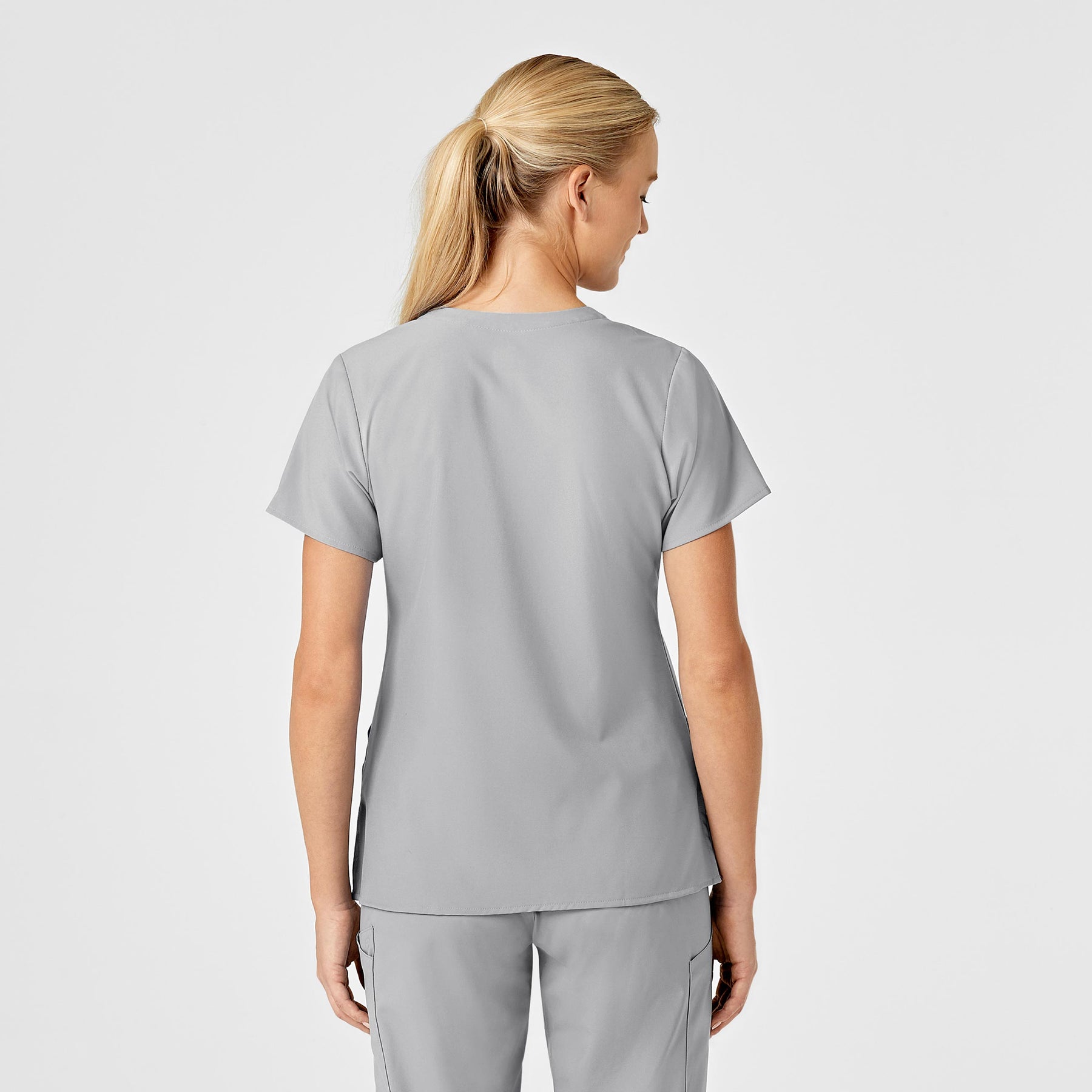 W123 Women's Stylized V-Neck Scrub Top Grey back view