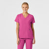 Wink W123 Women's Stylized V-Neck Scrub Top Hot Pink