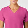 W123 Women's Stylized V-Neck Scrub Top Hot Pink front detail