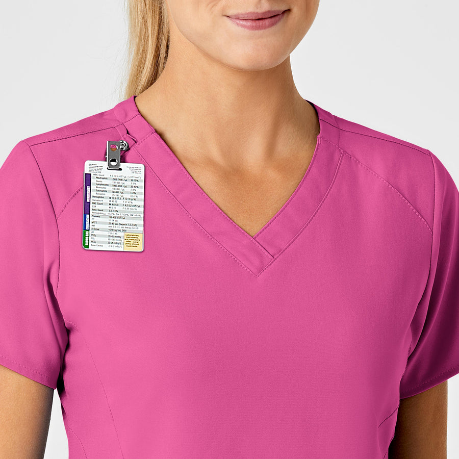 W123 Women's Stylized V-Neck Scrub Top Hot Pink side detail 1