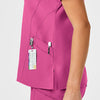 W123 Women's Stylized V-Neck Scrub Top Hot Pink side detail 2